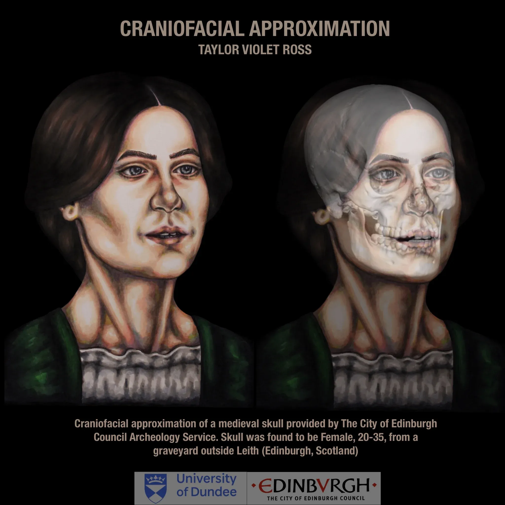 An illustration of a woman approximated from a skull of a woman from Leith, Edinburgh.