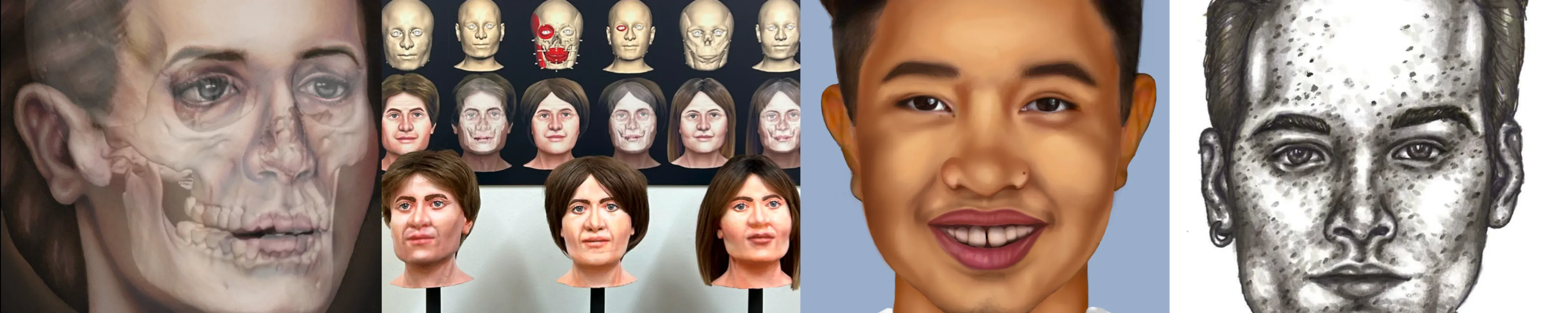 Collage of forensic art work containing text 'Forensic Art' as the title.