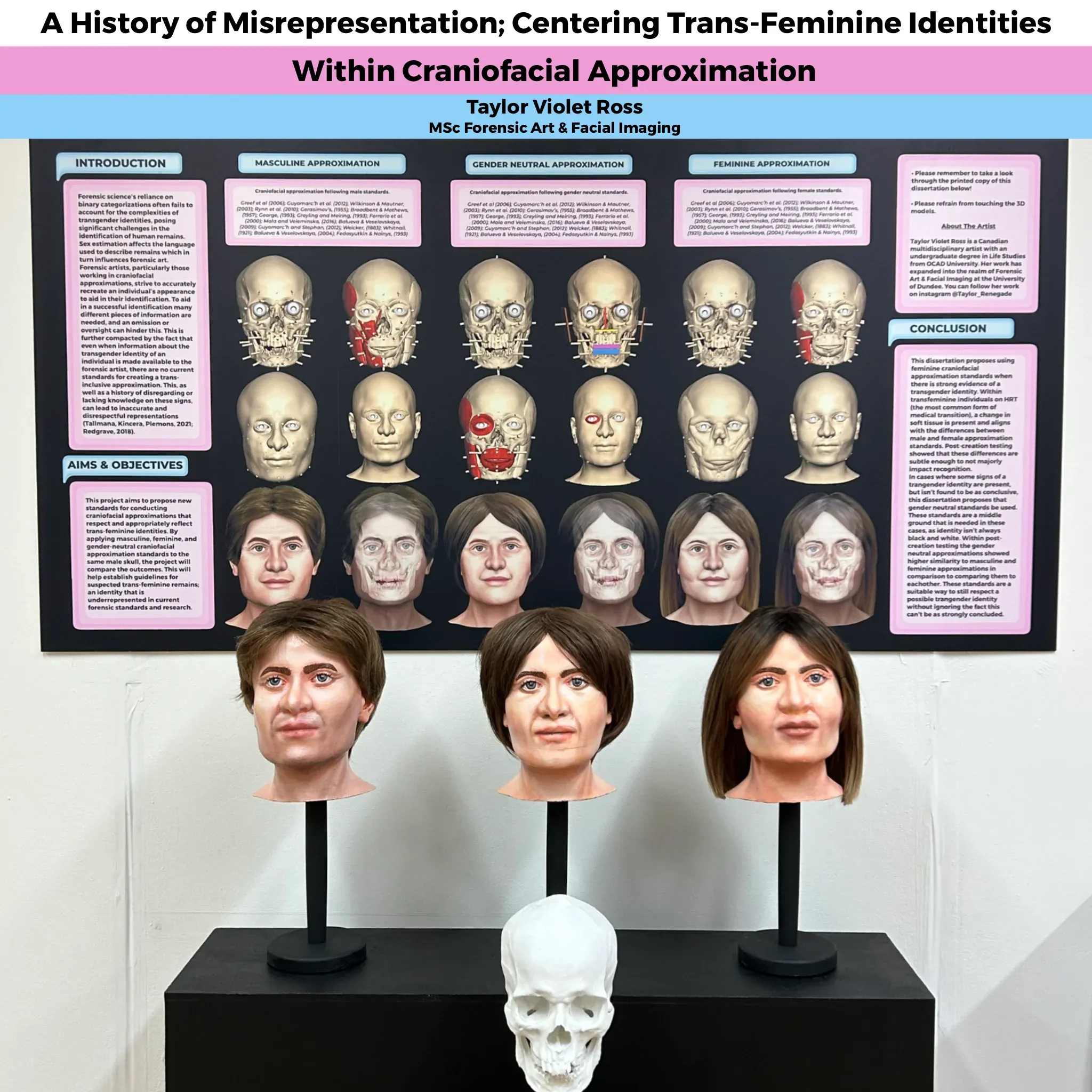 Taylor Ross standing beside her dissertation work.