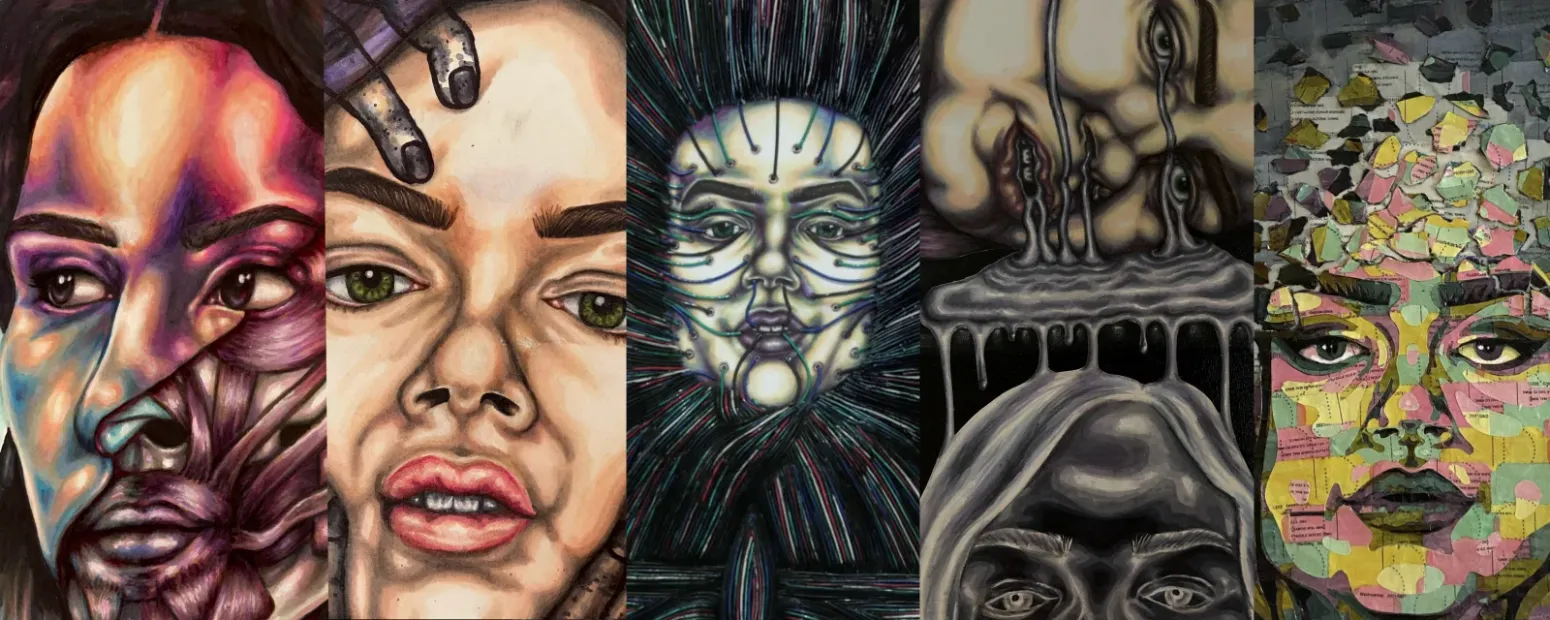 Collage of various artworks using mixed media  with the text Other Works serving as a link to the page